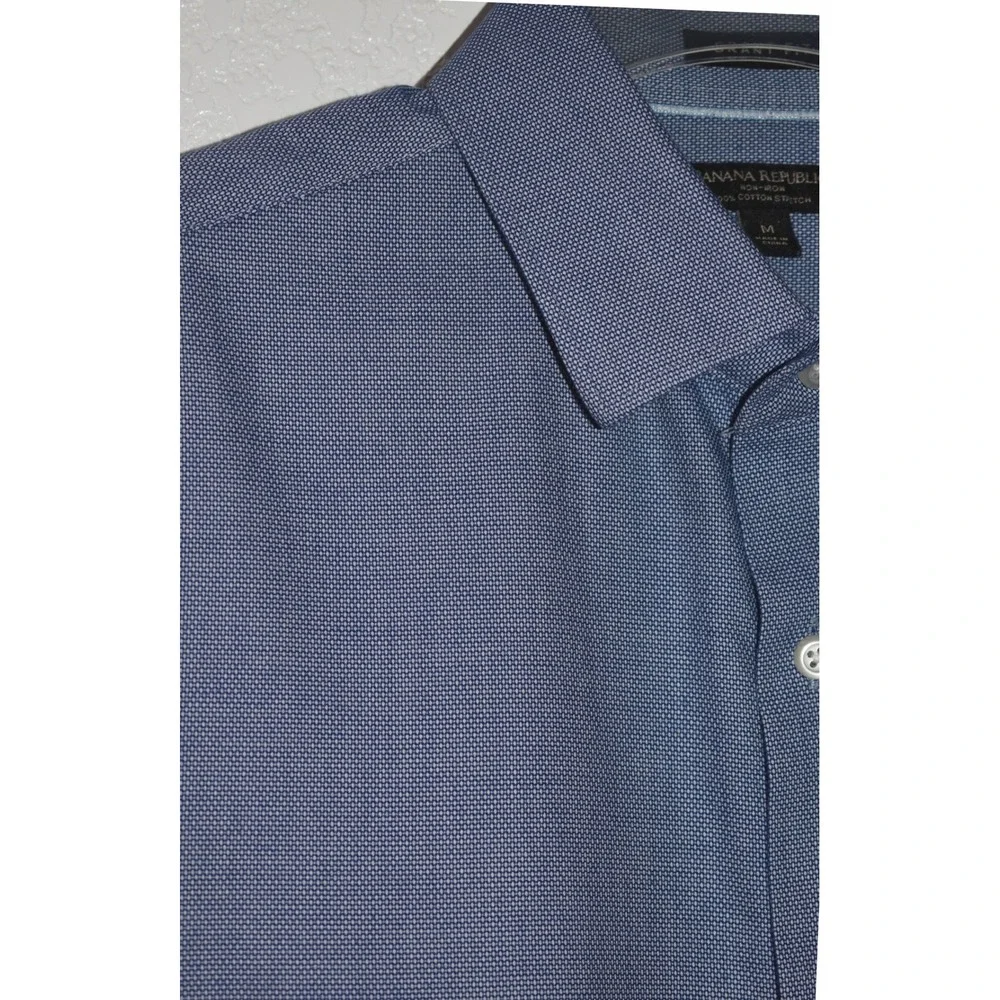 Banana Republic Grant Fit Blue Non-Iron Cotton Stretch Dress Shirt Medium Mens